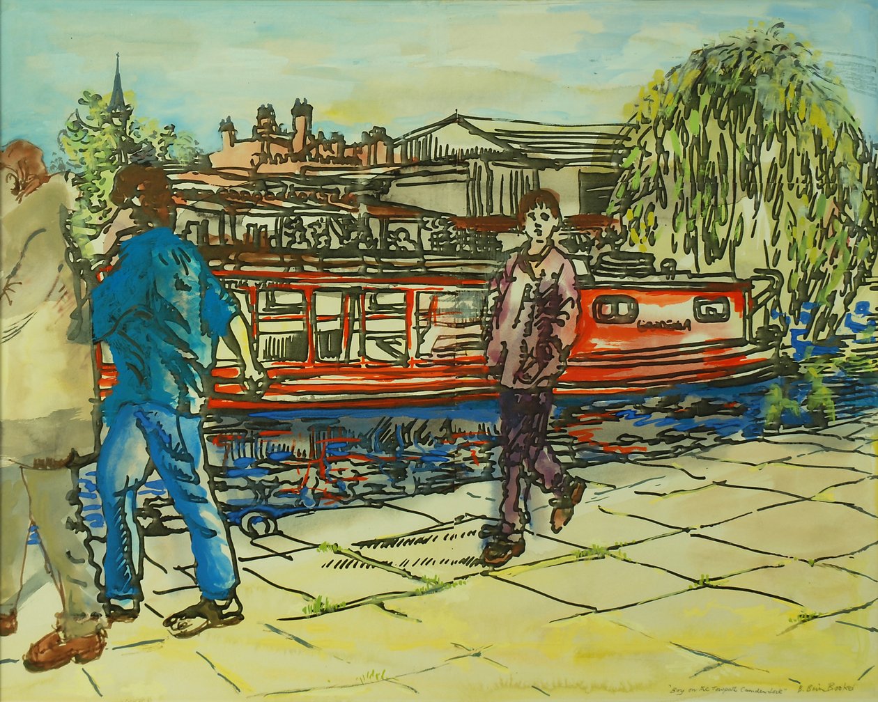Boys on the Towpath, Camden Lock (akvarell på papper) av Brenda Brin Booker