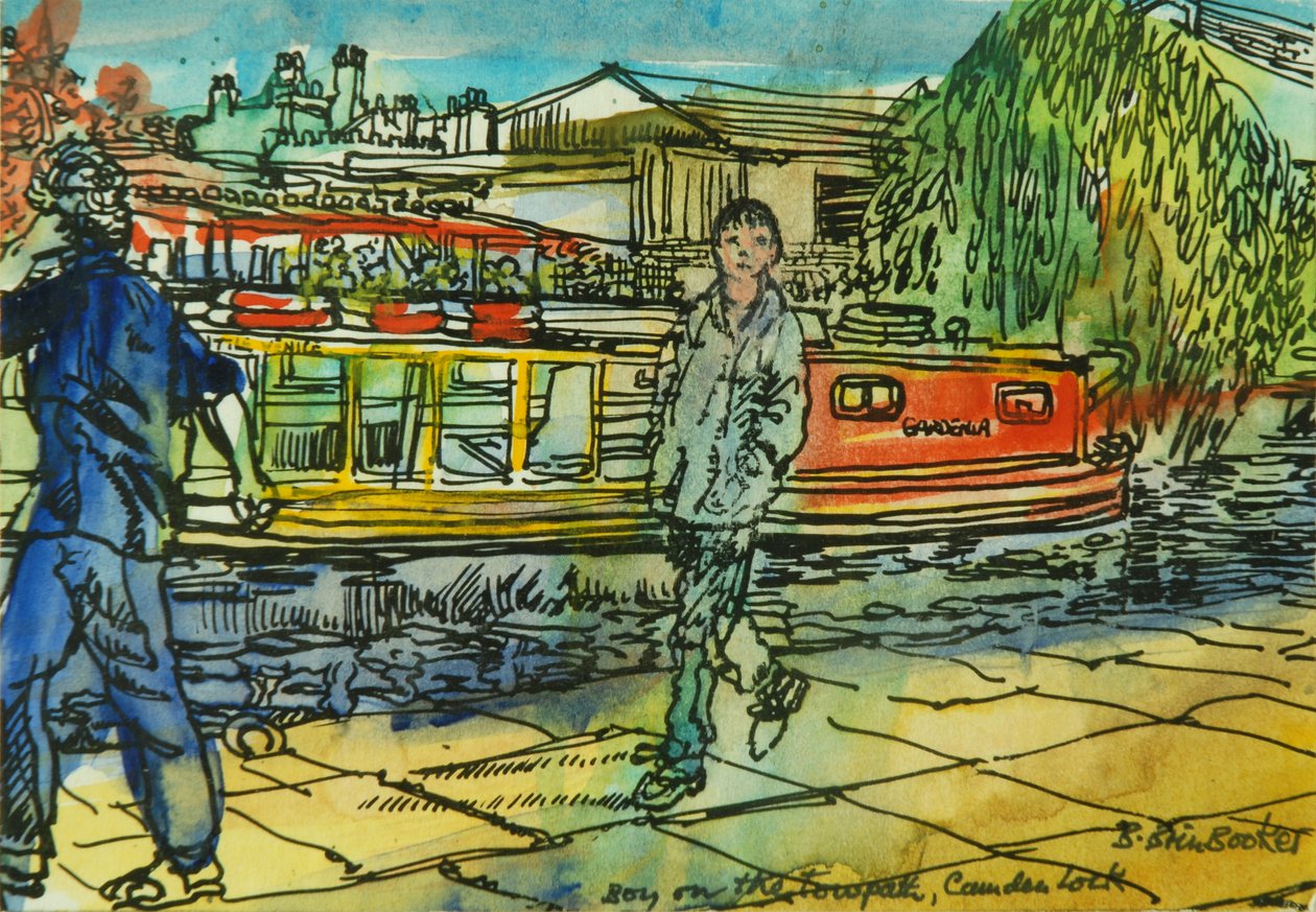 Boys on the Towpath, Camden Lock (akvarell på papper) av Brenda Brin Booker