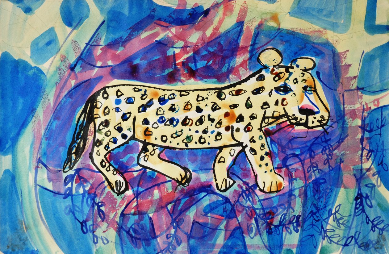 Leopard (akrylaffischfärg och färgat bläck) av Brenda Brin Booker