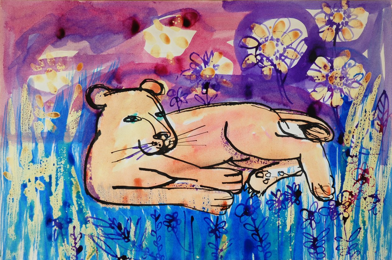 Lioness (akrylaffischfärg och färgat bläck) av Brenda Brin Booker