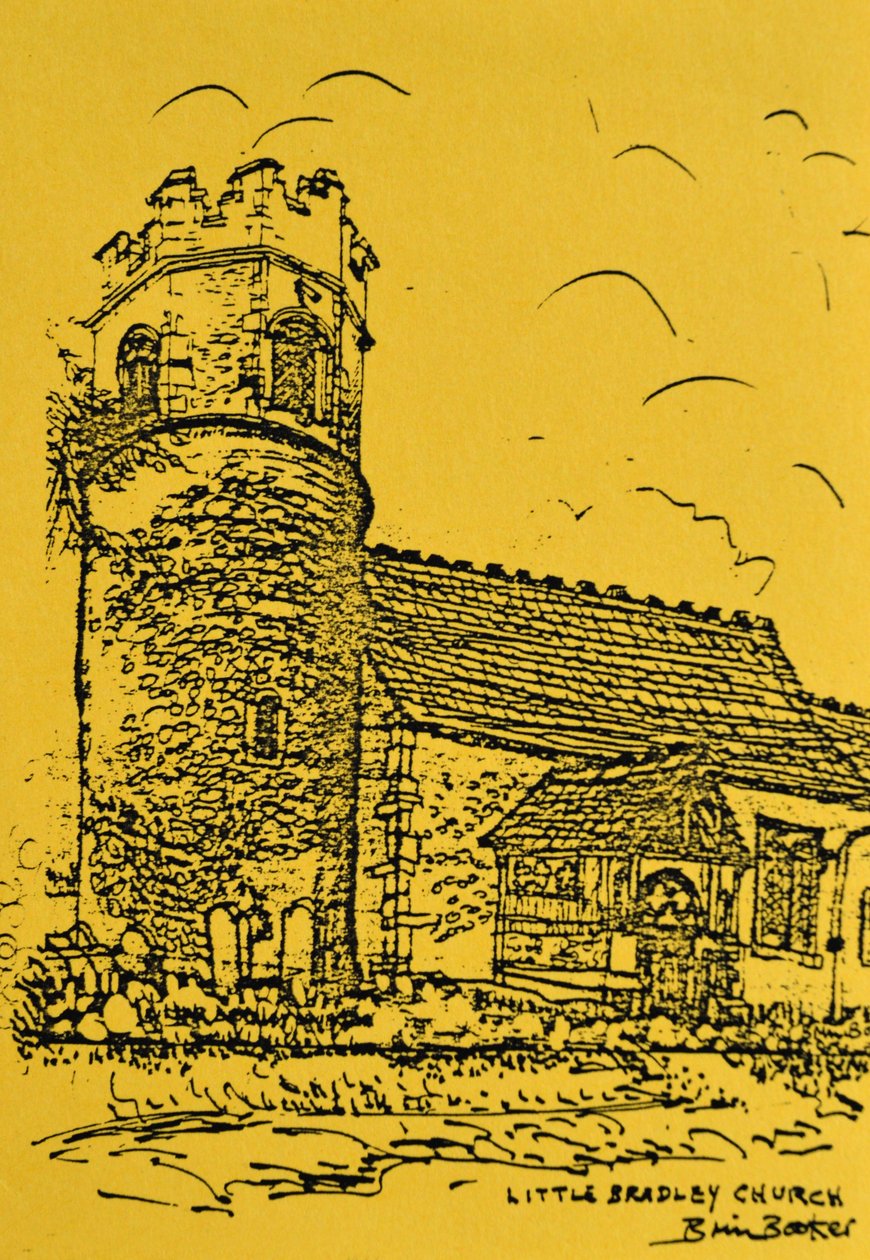Little Bradley Church, Suffolk (bläck på gult papper) av Brenda Brin Booker