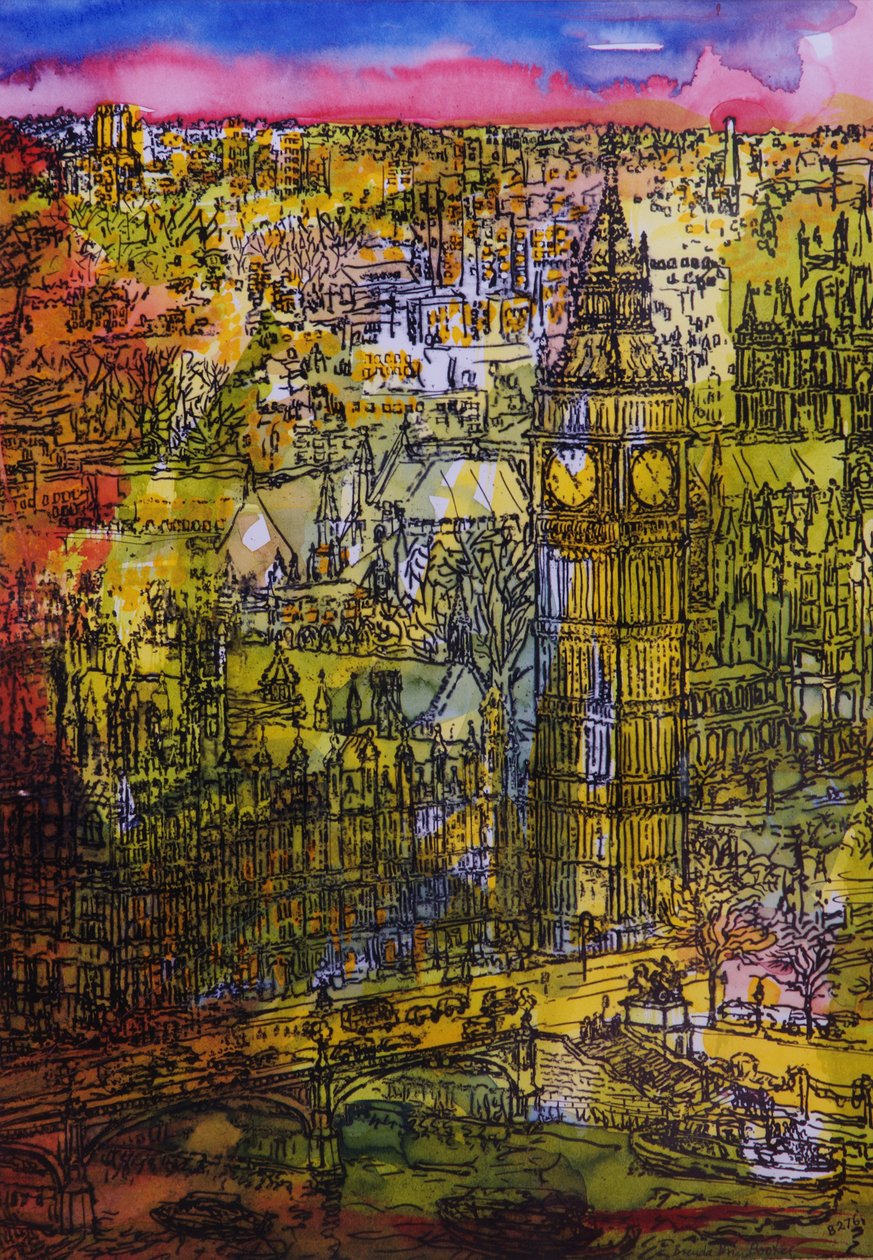 London, Westminster (penna och bläck med wc på papper) av Brenda Brin Booker