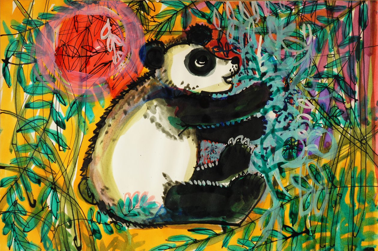 Panda (akrylaffischfärg och färgat bläck) av Brenda Brin Booker
