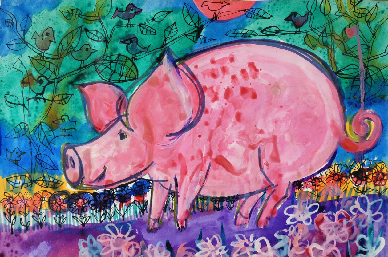 Pig (akrylaffischfärg kontra färgat bläck) av Brenda Brin Booker