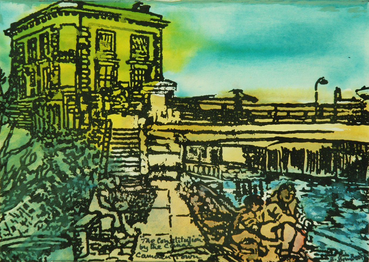 The Constitution Pub, Regents Canal (akvarell på papper) av Brenda Brin Booker
