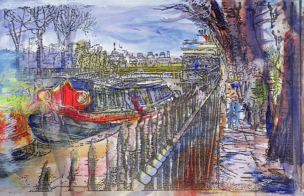 The Sunday Walk, 1986 (wc och mixed media på papper) av Brenda Brin Booker