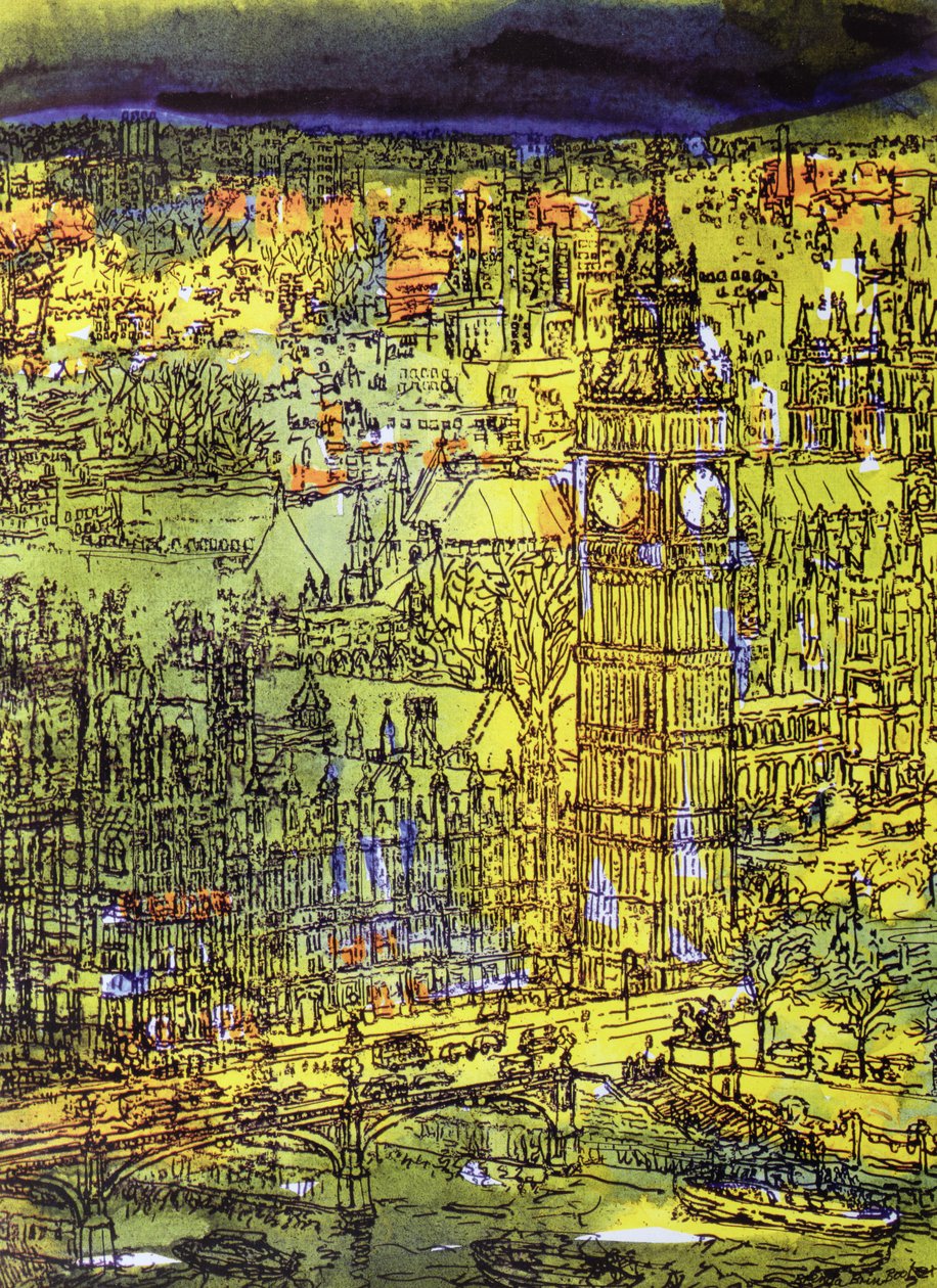 Westminster (wc och mixed media på papper) av Brenda Brin Booker