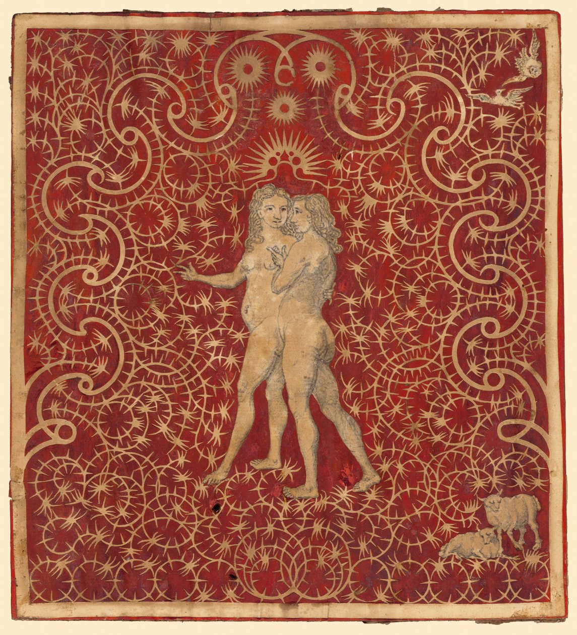 Adam och Eva i trädgården med ett par får och ett par duvor av British 18th Century
