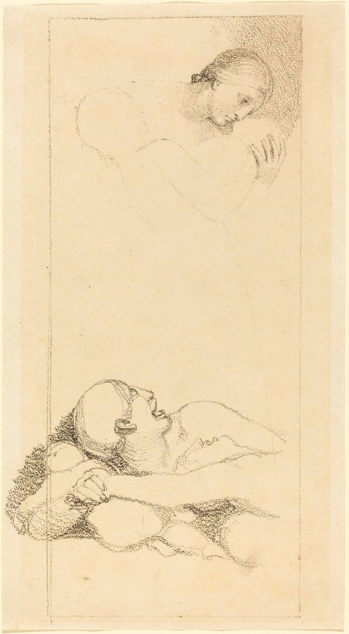 Skrämd man som ser upp; Kvinna och barn av British 18th Century after John Flaxman