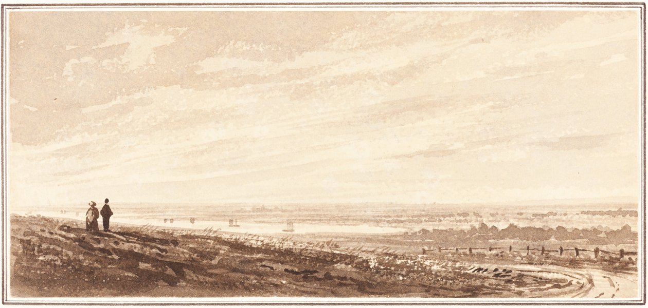 Figurer med utsikt över en vik nära mynningen av Paye, Lincolnshire av British 19th Century