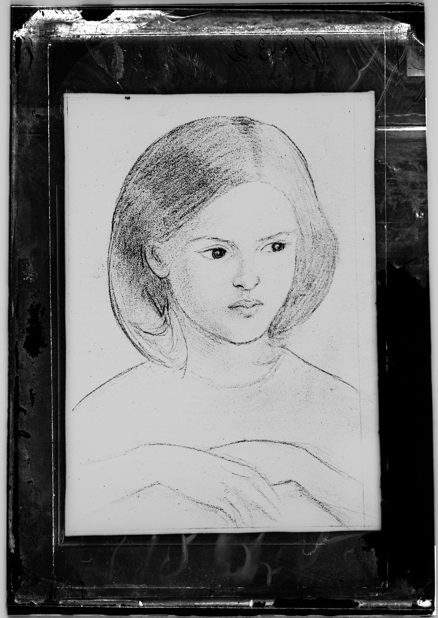 Glasplåtsnegativ av "Head of a Girl" av British Photographer