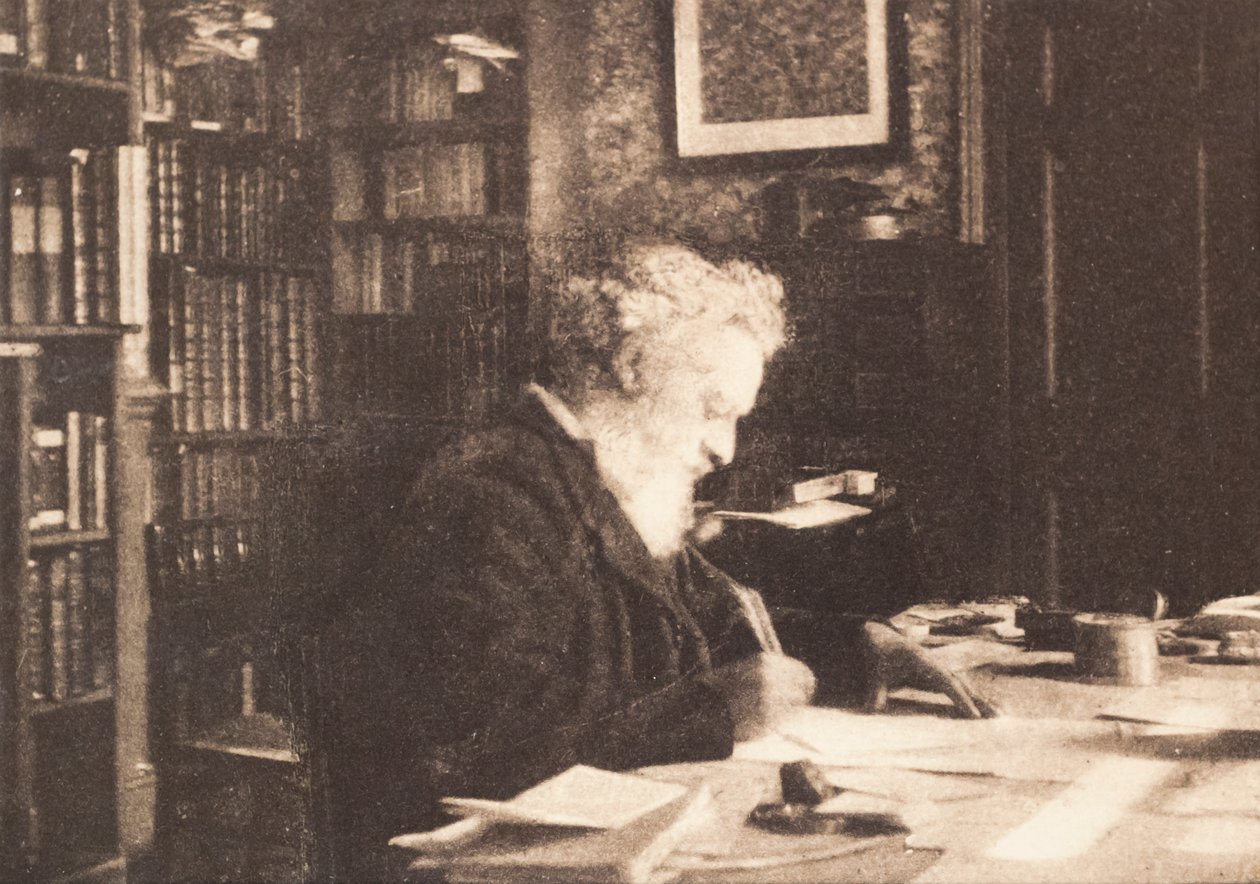 William Morris i sitt bibliotek på Kelmscott House, Hammersmith av British Photographer