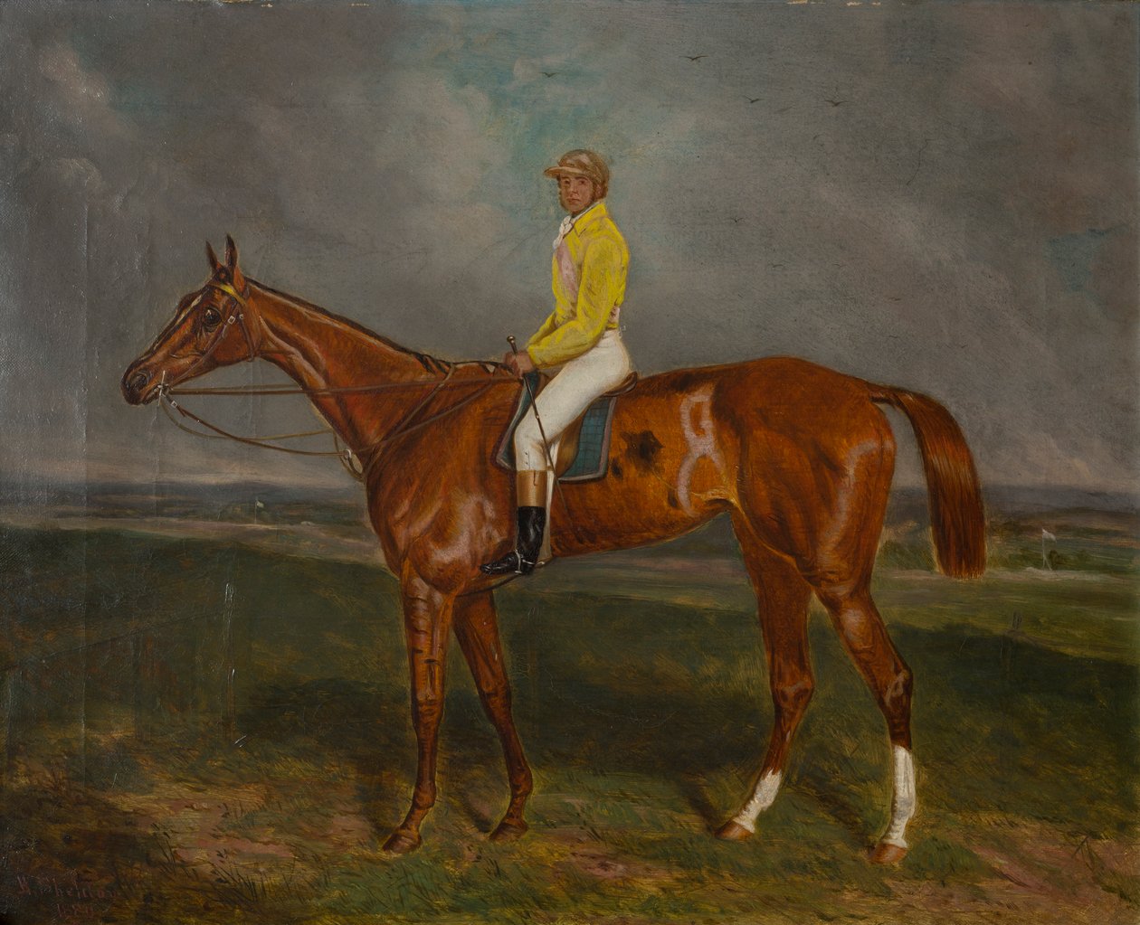 A Chestnut Racehorse with Jockey, c.1860-90 (olja på duk) av British School