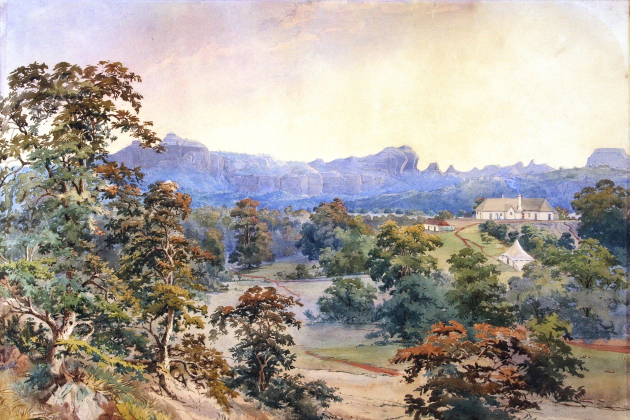 En bondgård i en dal (akvarell) av British School