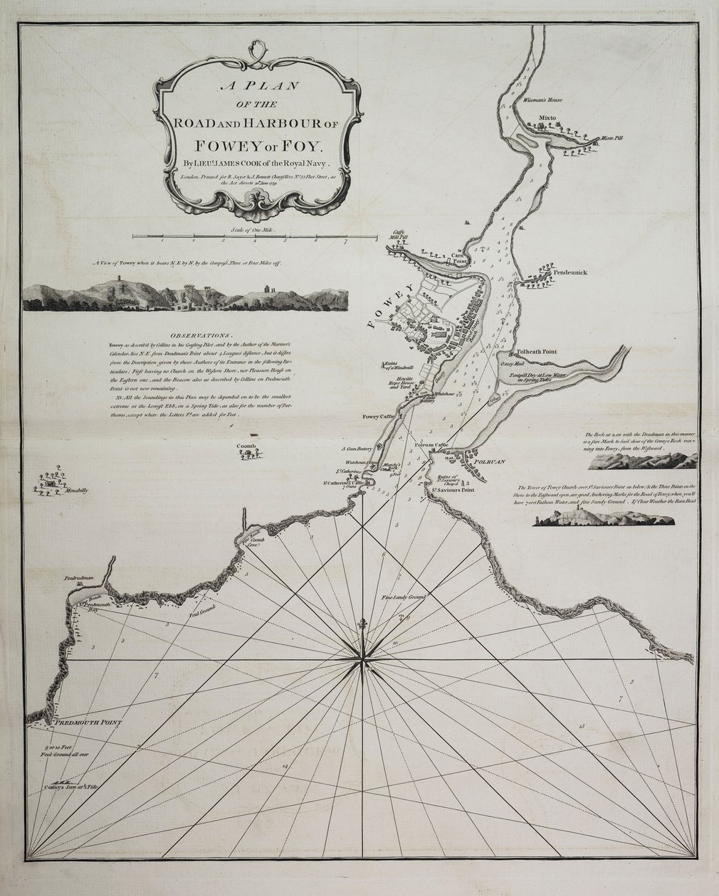 En plan över vägen och hamnen i Fowey eller Foy av löjtnant James Cook från Royal Navy av British School