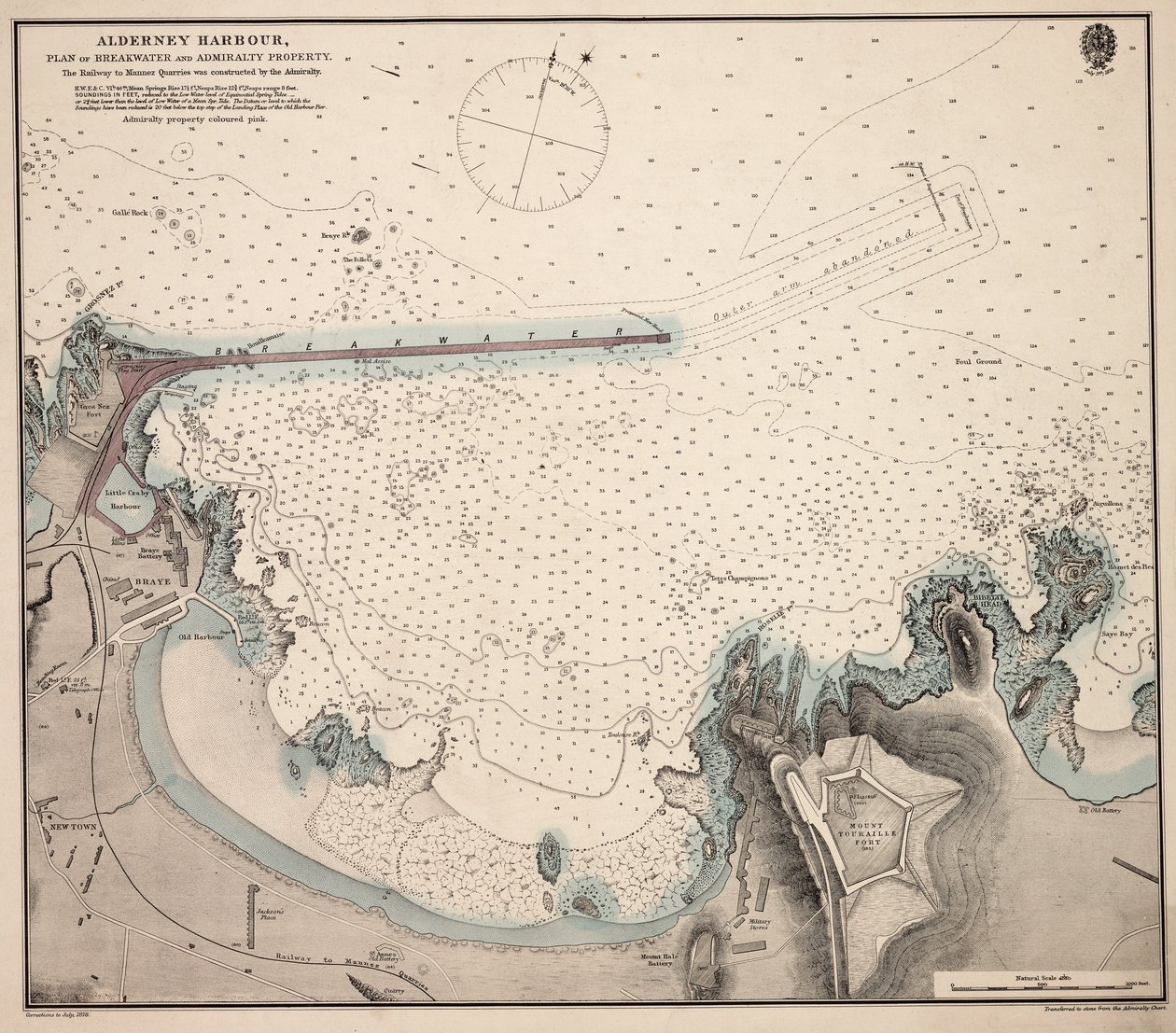 Alderney Harbour, plan över vågbrytare och amiralitetets egendom av British School