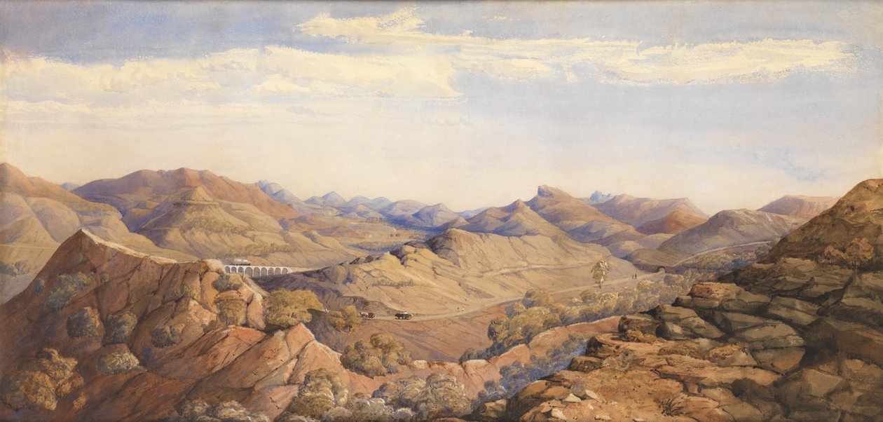 Bhore Ghaut, Great India Peninsular Railway, Bombay (akvarell på papper) av British School