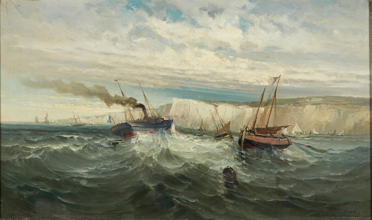 Breaking Waves at the White Cliffs of Dover (olja på duk) av British School