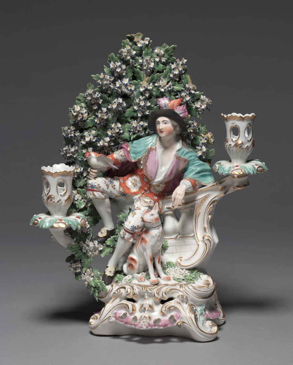 Kandelaber med herde och hund, tillverkaren Derby Porcelain Factory (Chelsea-Derby Period), ca 1775 (mjukt klistrat porslin) av British School