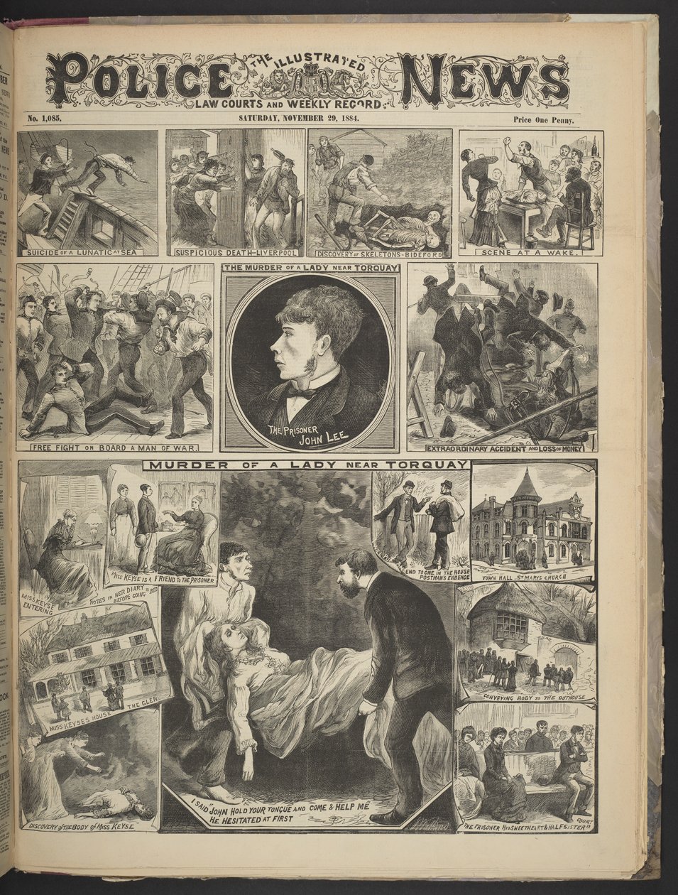 Framsidan av Illustrated Police News, 29 november 1884 (litho) av British School