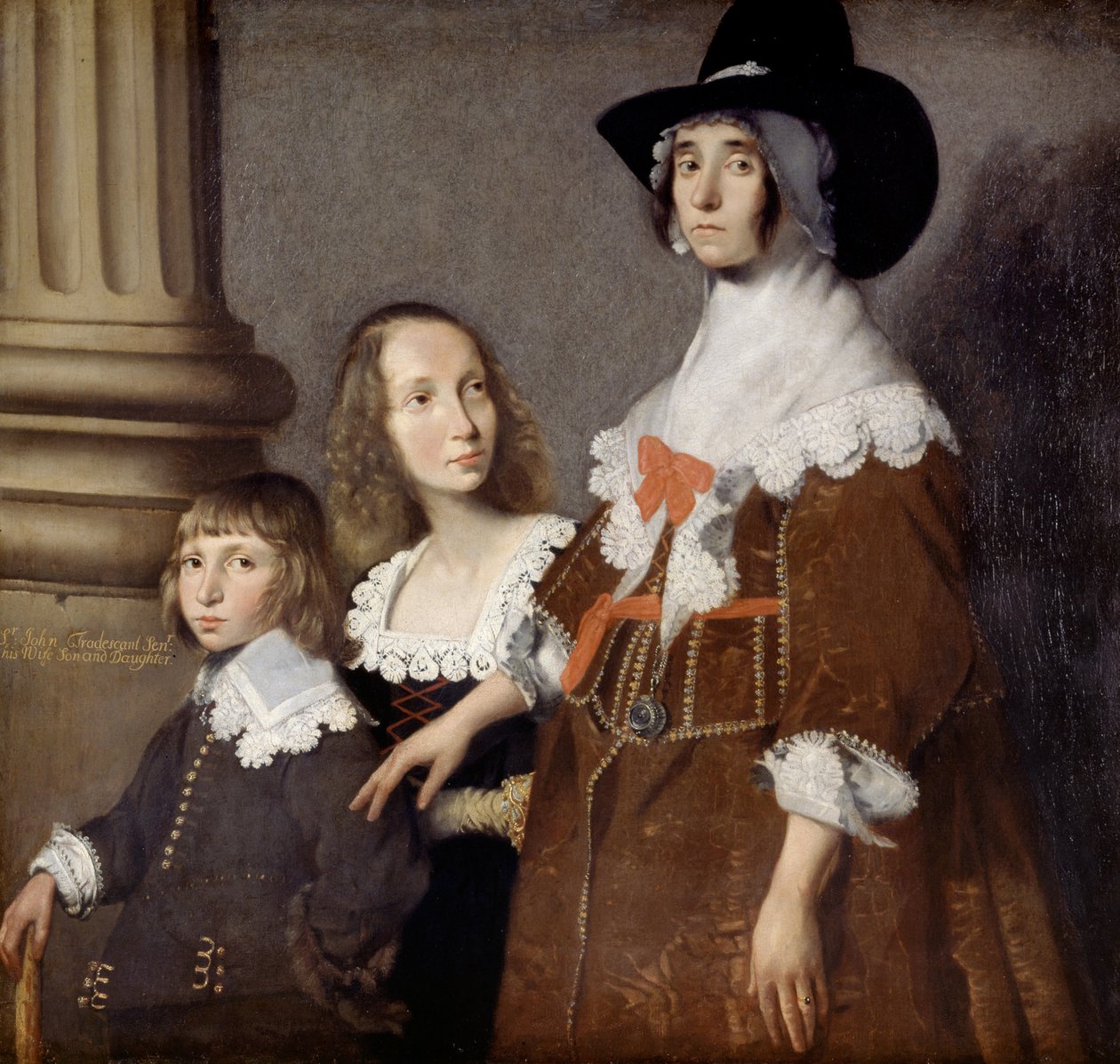 Hester Tradescant och hennes styvbarn, John och Frances, ca. 1644 av British School