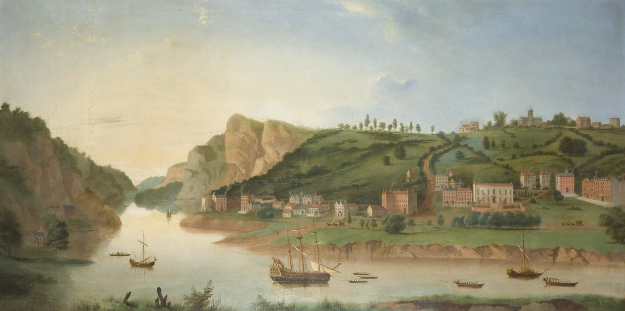 Hotwells, med utsikt över Avon Gorge, ca 1730 (olja på duk) av British School