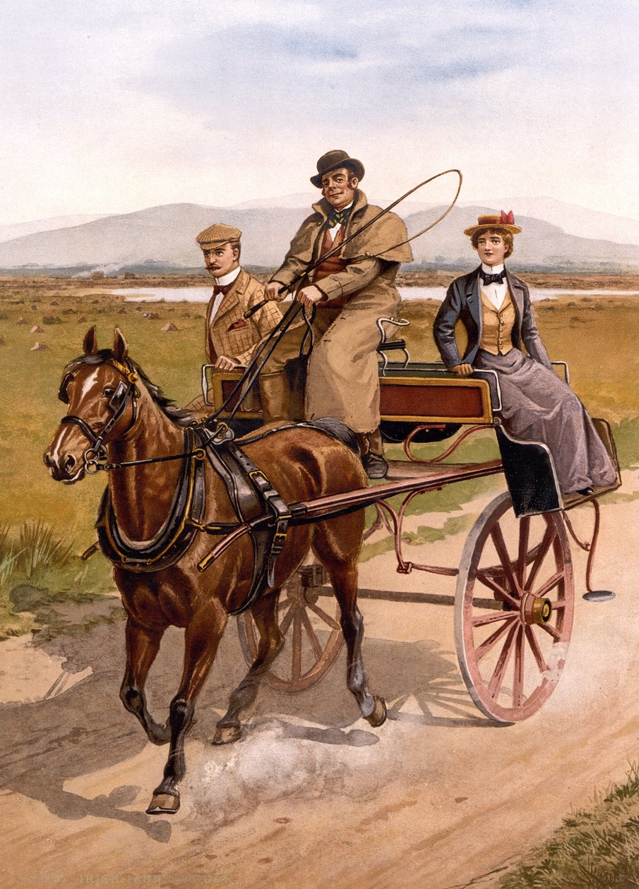 Irish Jaunting Car, ca 1895 (lito i färg) av British School