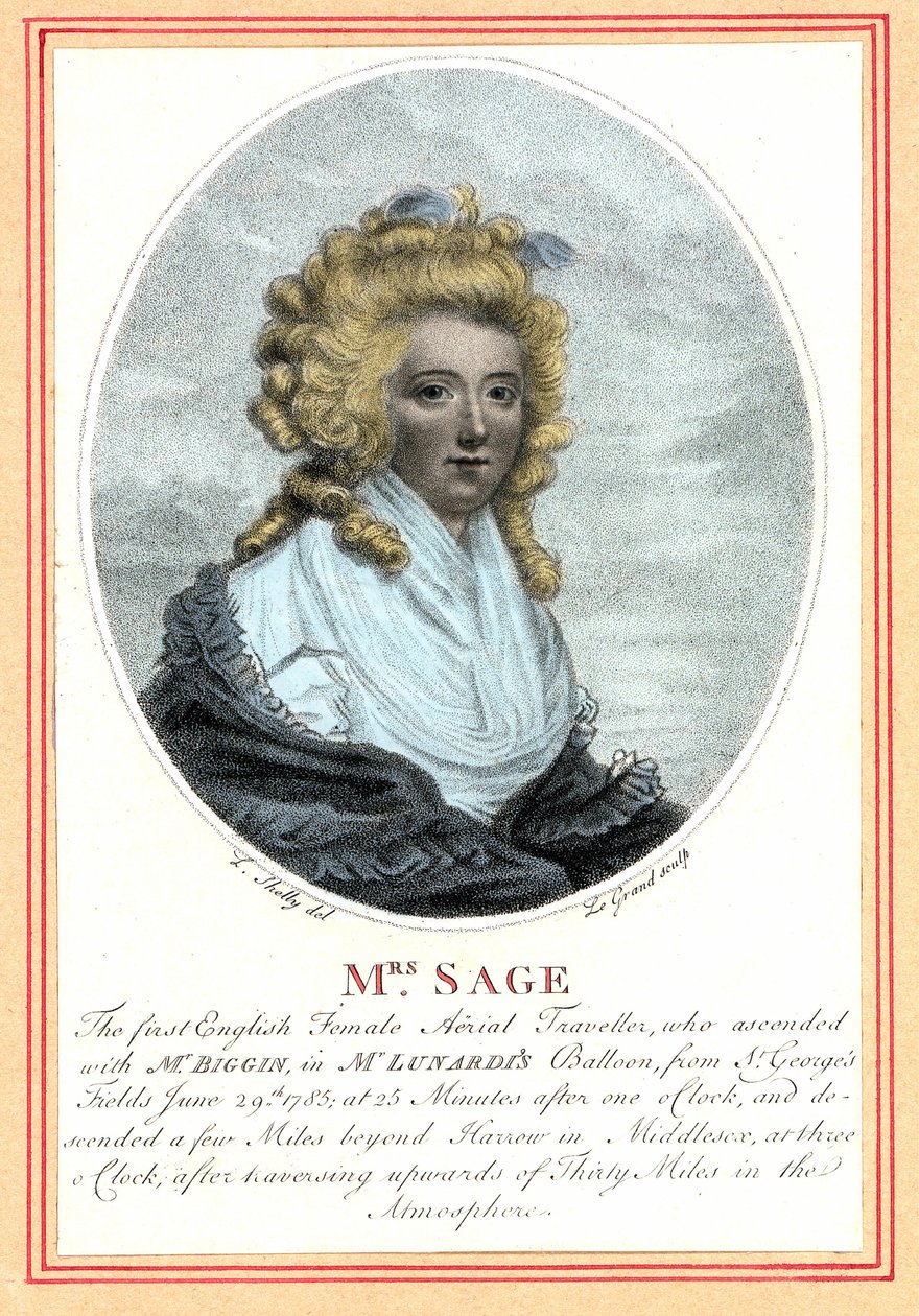 Laetitia Sage, första engelska kvinnliga aeronaut, sent 1700-tal. av British School