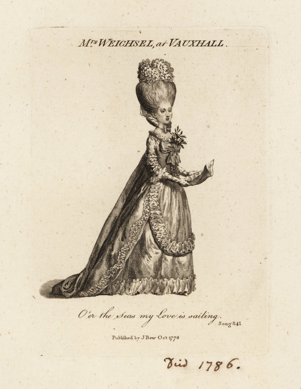 Fru Frederica Weichsel sjunger på Vauxhall Pleasure Gardens, sent 1700-tal av British School