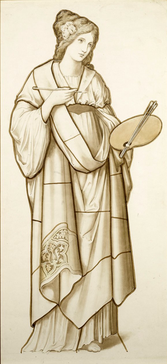 Muse of Painting - Tecknad film för målat glas, ca 1890 (akvarell på papper) av British School