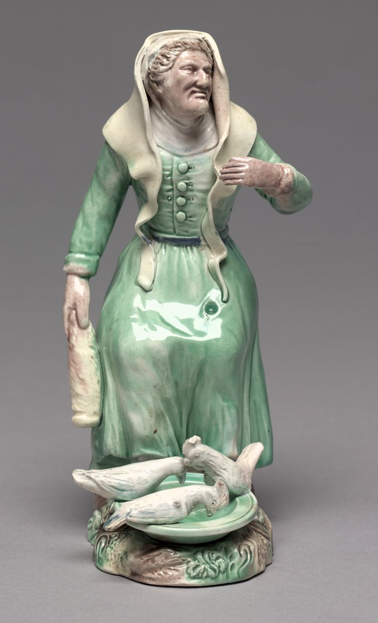 Old Woman Feeding Chickens, Staffordshire Factory, ca 1770 (lergods) av British School