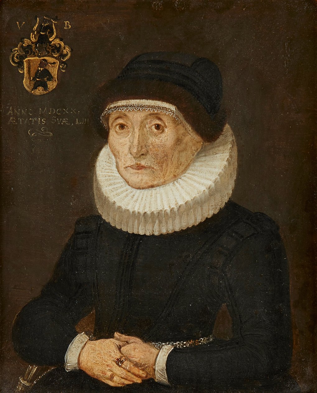 Porträtt av en dam (olja ombord) av British School