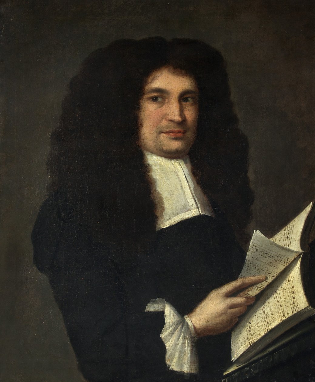Porträtt av en man med en musikbok, ca 1700 (olja på duk) av British School
