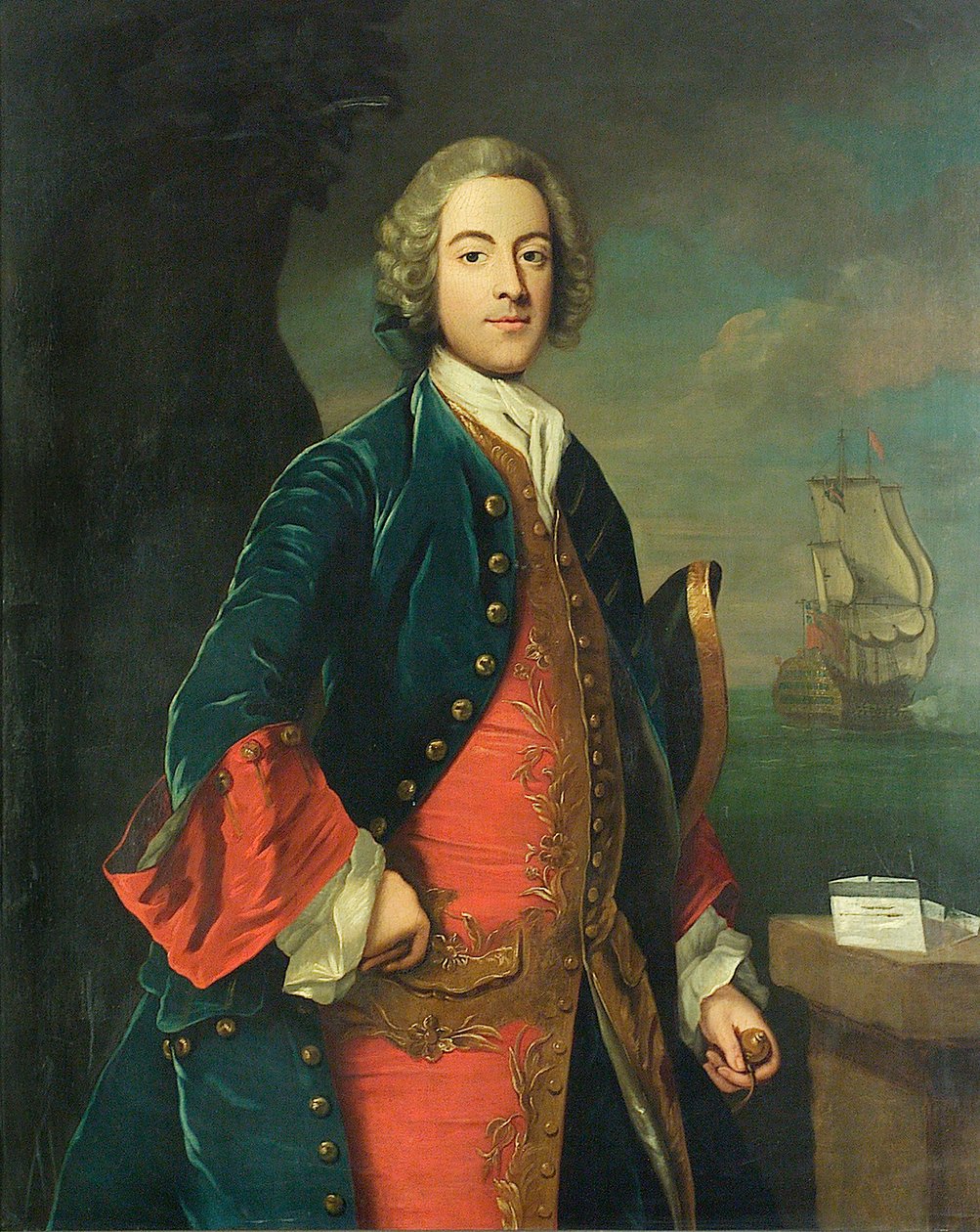 Porträtt av en sjöofficer, ca 1730-40 (olja på duk) av British School