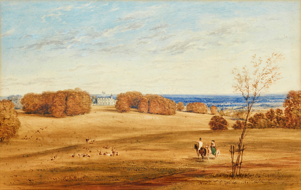 Prospect of Horsley Towers, Surrey (penna och bläck och akvarell) av British School