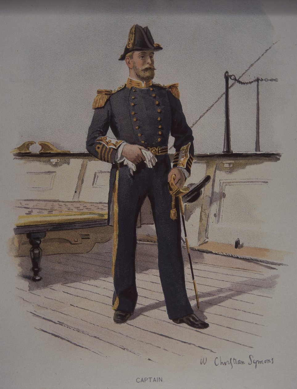 Royal Navy kapten, sent 1800-tal (färg litho) av British School
