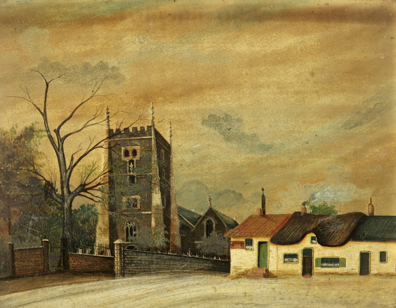 St. Woolos Church och Old Six Bells Inn av British School