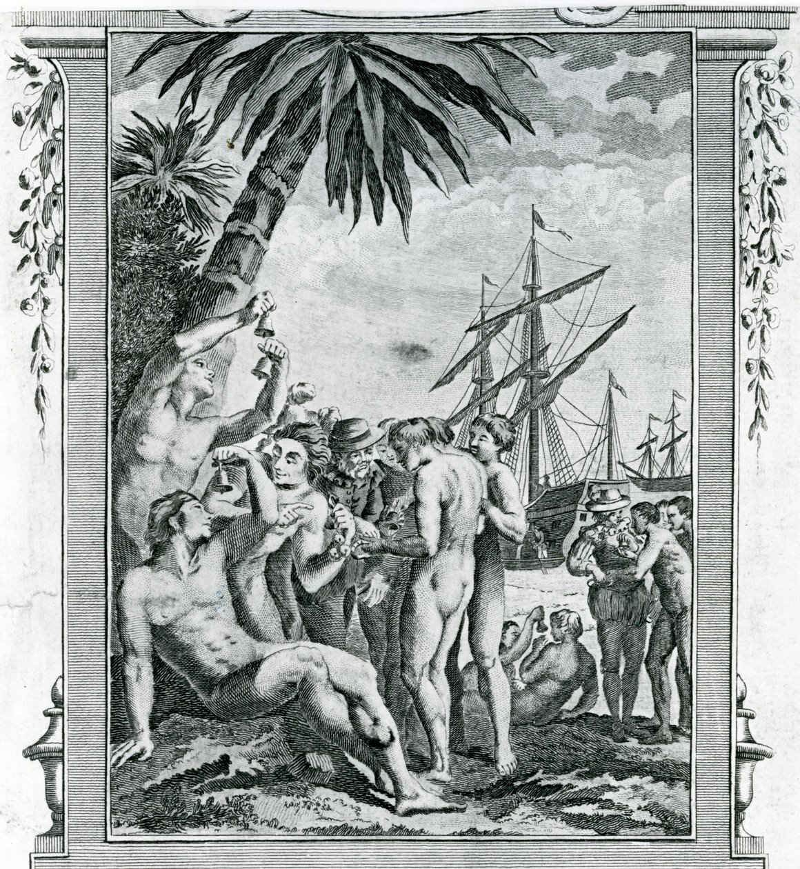 Den första intervjun av Christopher Columbus med de infödda i Amerika av British School