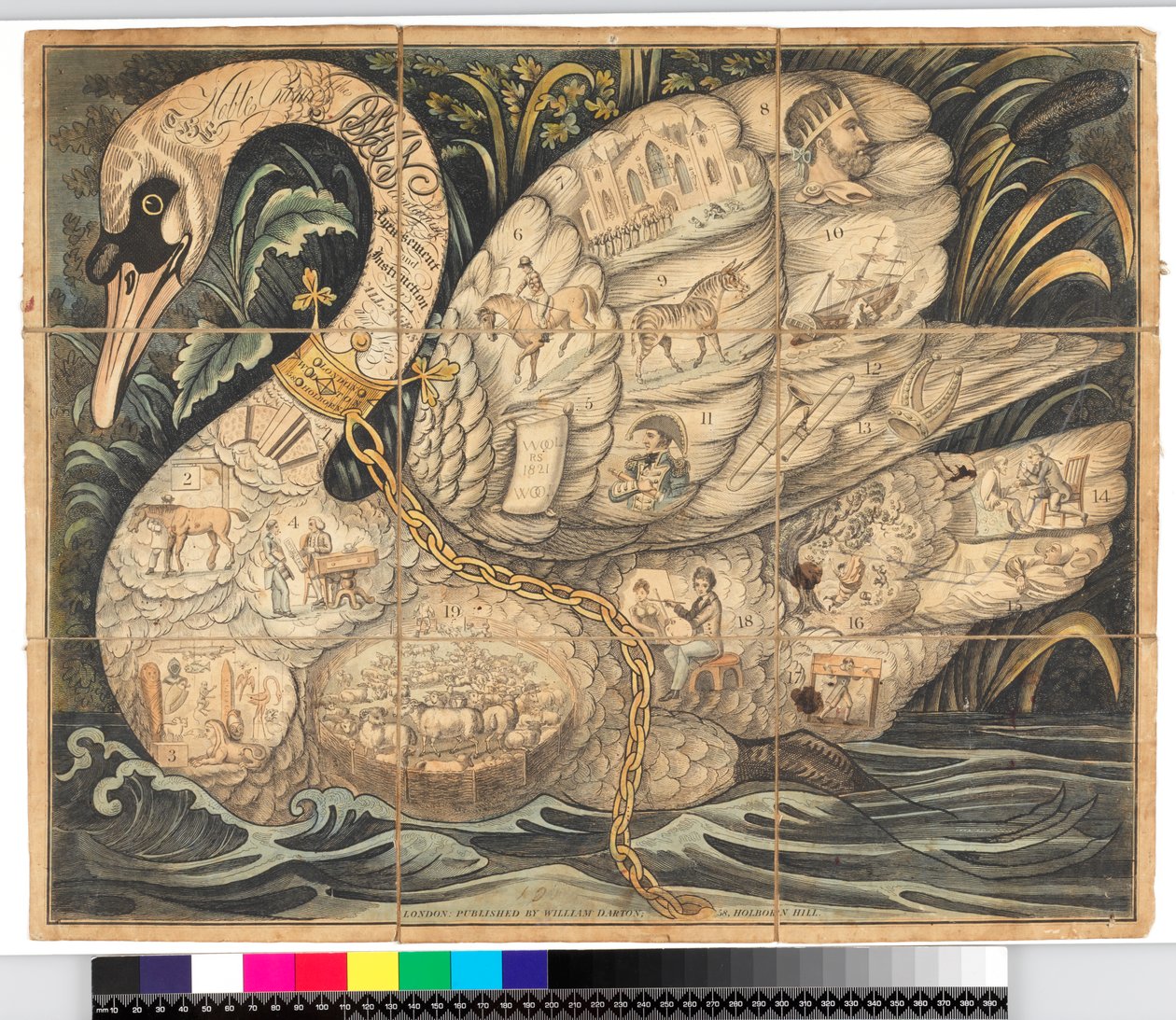 The Noble game of the Swan: Spelplan med 19 fack av British School
