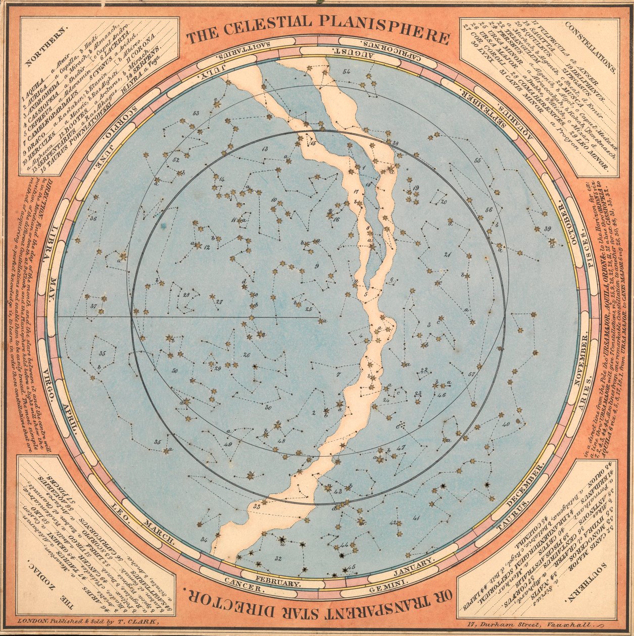 Himmelsplanisfär eller genomskinlig stjärnregissör, ca 1850 (kort, papper, vävnad) av British School