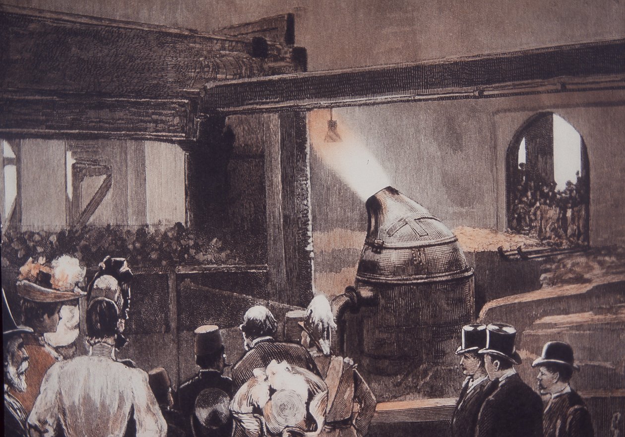 Besökare som tittar på Bessemer Steel Process på John Brown and Co-gjuteriet av British School