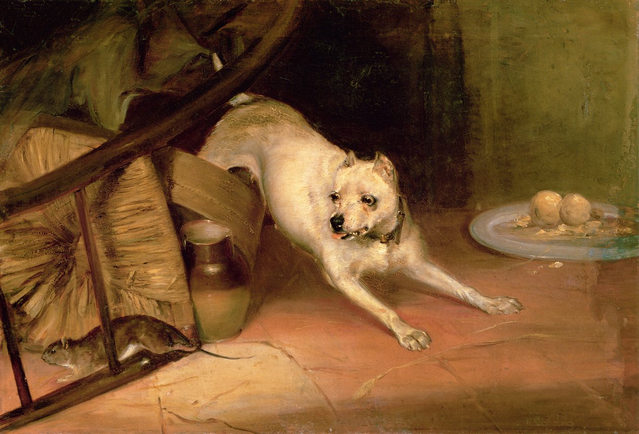 Hund som jagar en råtta av Briton Riviere