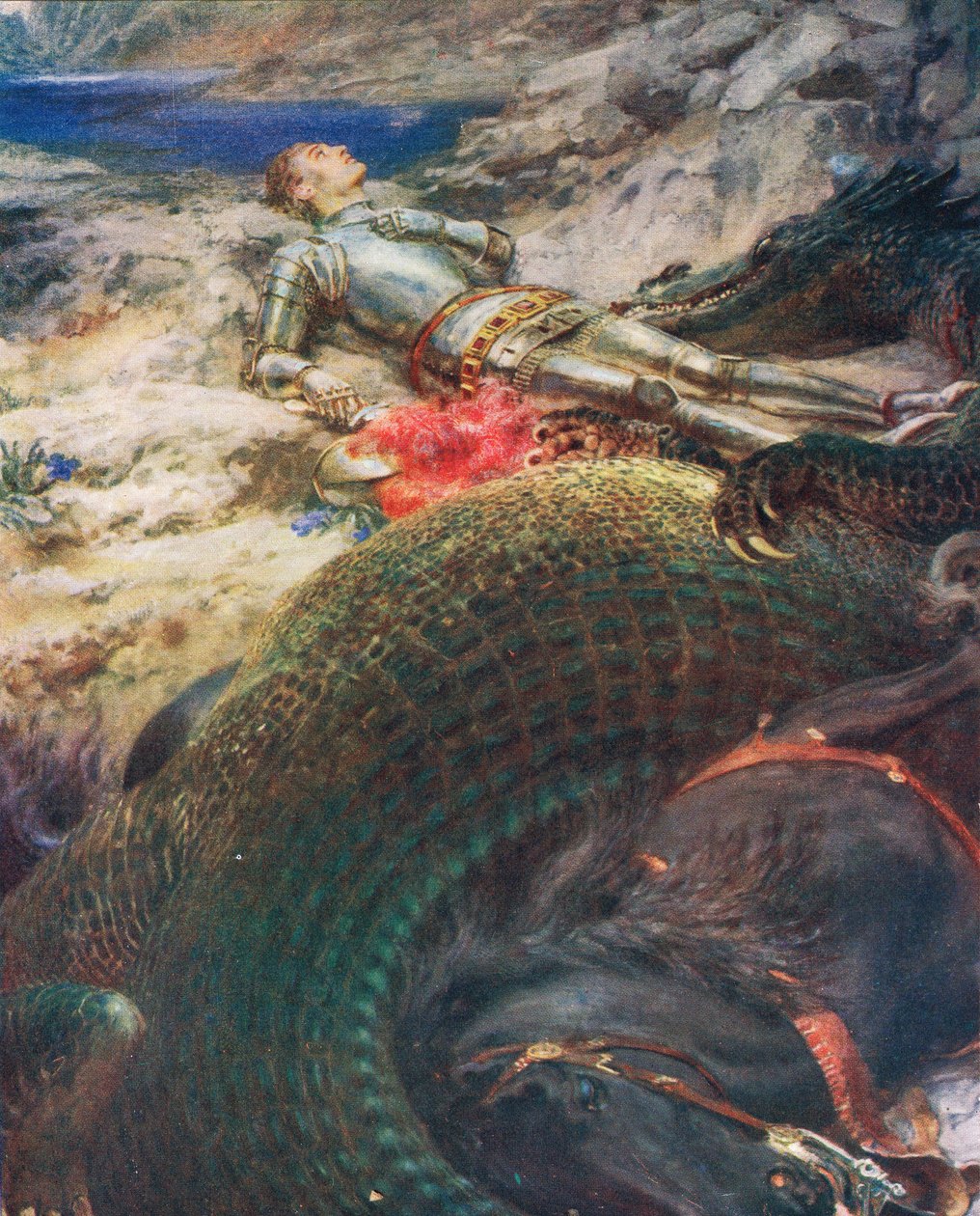 George and the Dragon, illustration från "King Alberts bok", publicerad c.1914 av Briton Riviere