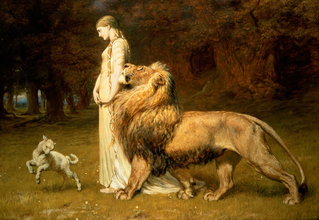 Una och lejonet, från Spensers Fejernas drottning, 1880 av Briton Riviere