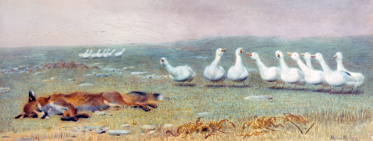 Ett spel med räv och gäss, 1868 av Briton Riviere