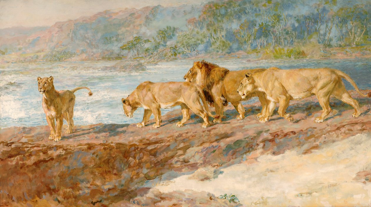 "På stranden av en afrikansk flod", 1918 av Briton Riviere