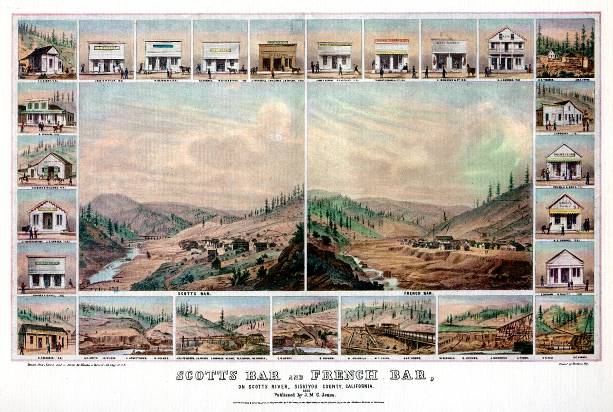 Scotts Bar och French Bar, vid Scotts River, Siskiyou County, Kalifornien, 1856 1937. av Britton and Rey