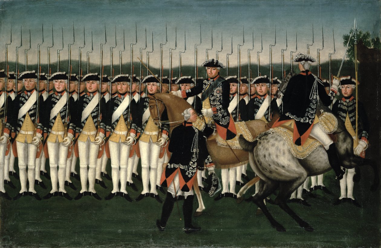 Friedrich II (1712-86) med Hessens garderegemente av Brock