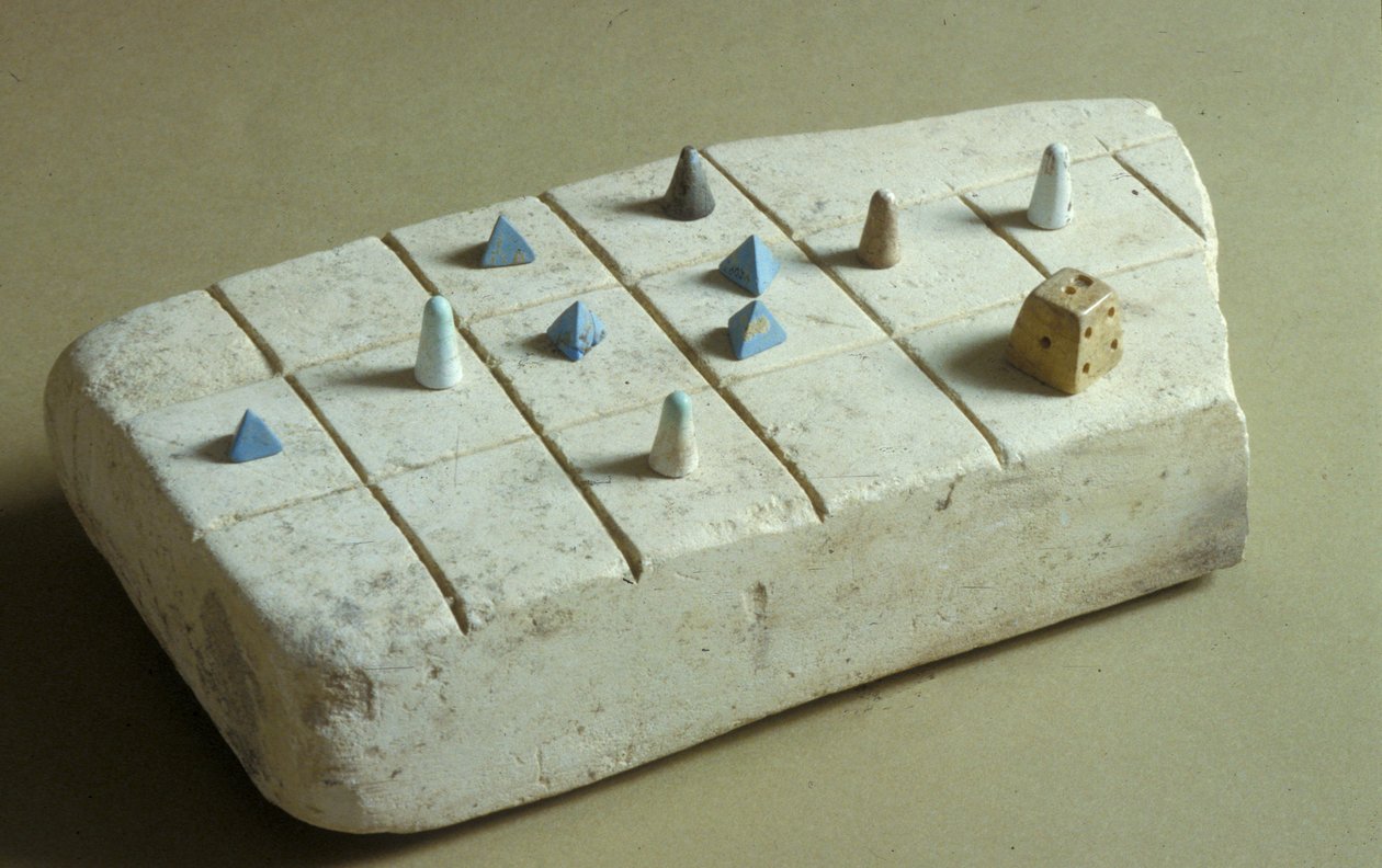 Spelplan med spelpjäser, från Tell Beit Mirsim, Jordanien, c.1200 f.Kr. (kalksten) av Bronze Age