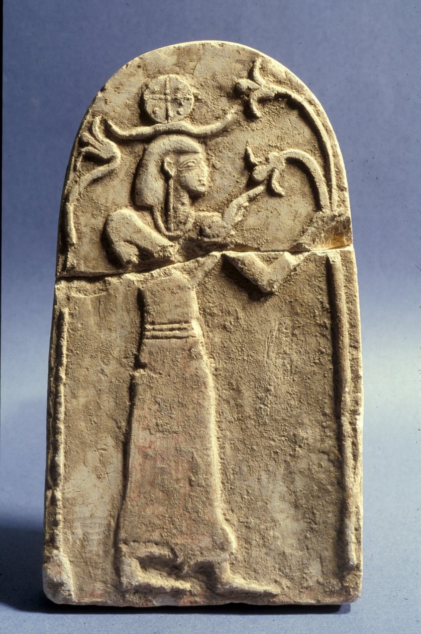 Stele som föreställer en gudom som dyrkar livets träd, kanaaneiska perioden (1500-1200 f.Kr.) (kalksten) av Bronze Age